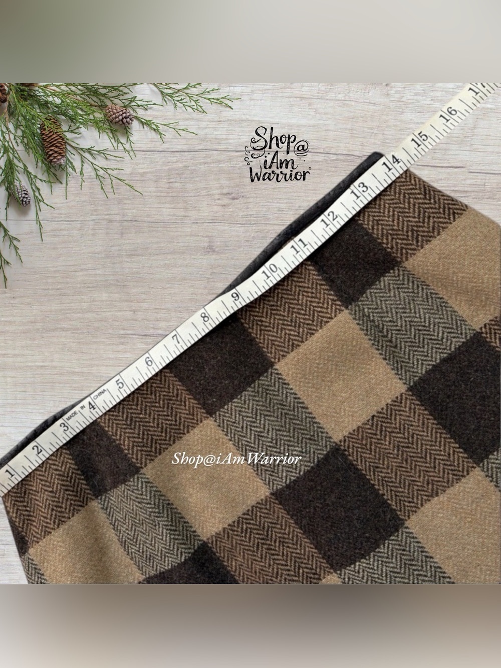 Vintage Wool Herringbone Chocolate Tan Plaid Leather Trim Equestrian Midi Skirt - Picture 5 of 10